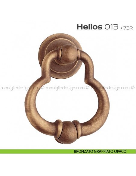 Battente per porta 013 Helios Reguitti con rosetta artistica ø 72 mm bronzato graffiato opaco