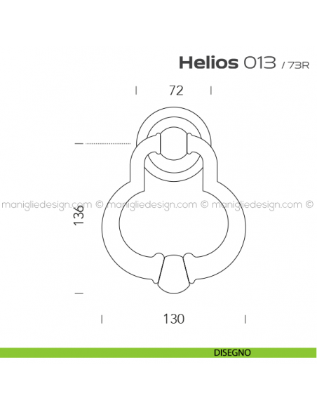 Battente per porta 013 Helios Reguitti con rosetta artistica ø 72 mm disegno