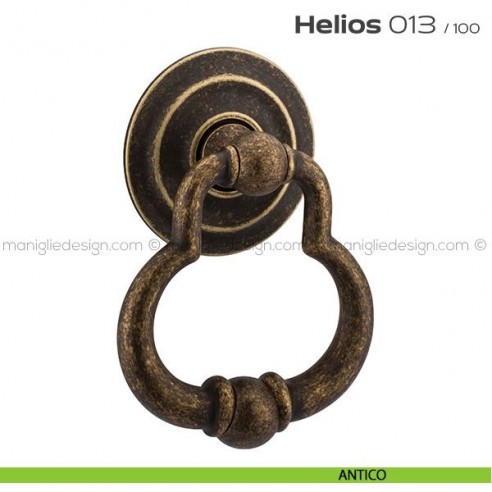 Battente per porta 013 Helios Reguitti con rosetta artistica ø 100 mm antico