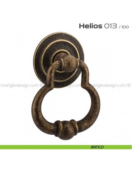 Battente per porta 013 Helios Reguitti con rosetta artistica ø 100 mm antico