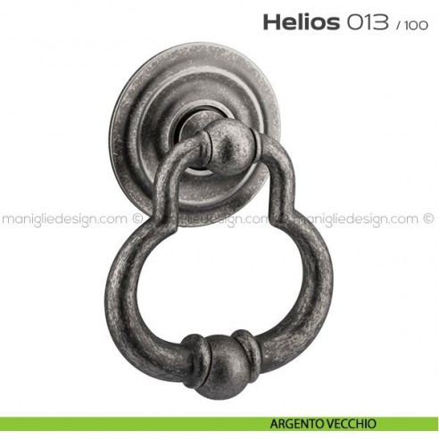 Battente per porta 013 Helios Reguitti con rosetta artistica ø 100 mm argento vecchio