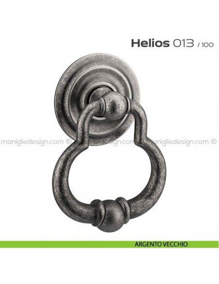 Battente per porta 013 Helios Reguitti con rosetta artistica ø 100 mm argento vecchio