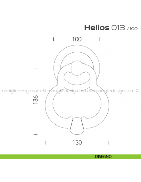 Battente per porta 013 Helios Reguitti con rosetta artistica ø 100 mm disegno