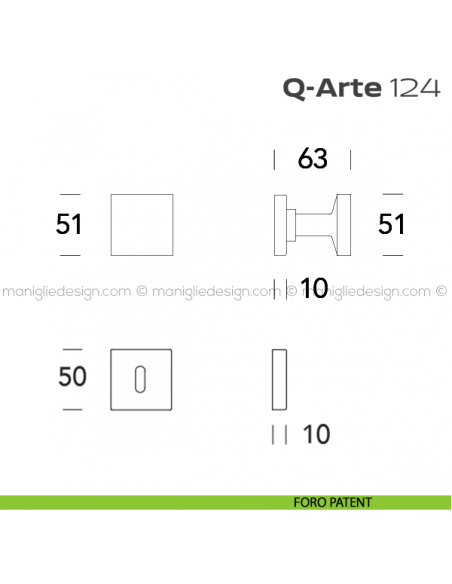 Pomolo per porta girevole 124 Q-Arte Reguitti con rosetta quadrata foro patent