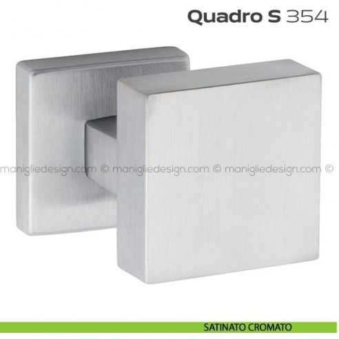 Pomolo per porta fisso 354 Quadro S Reguitti con rosetta quadrata satinato cromato