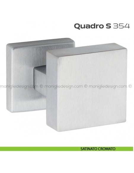 Pomolo per porta fisso 354 Quadro S Reguitti con rosetta quadrata satinato cromato
