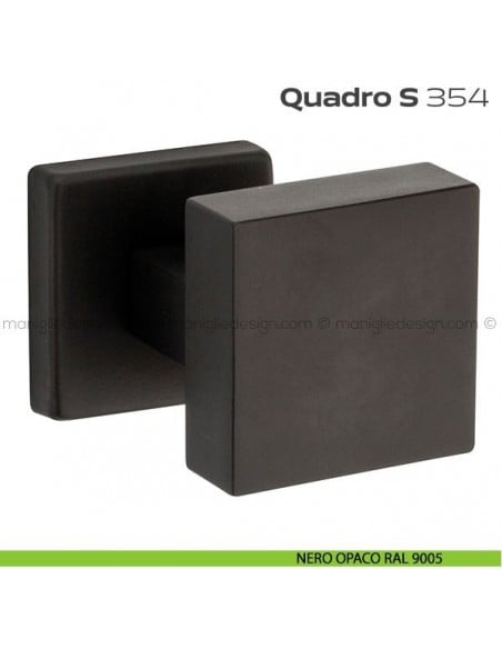 Pomolo per porta fisso 354 Quadro S Reguitti con rosetta quadrata nero opaco RAL 9005