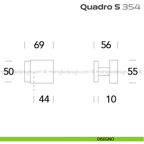 Pomolo per porta fisso 354 Quadro S Reguitti con rosetta quadrata disegno