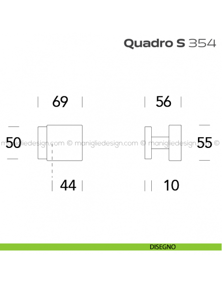 Pomolo per porta fisso 354 Quadro S Reguitti con rosetta quadrata disegno