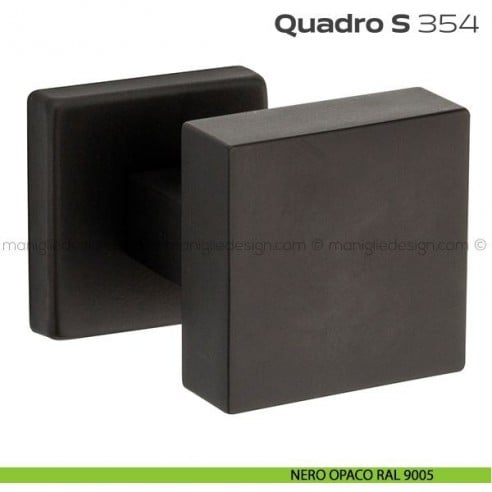 Pomolo per porta girevole 354 Quadro S Reguitti con rosetta quadrata nero opaco RAL 9005