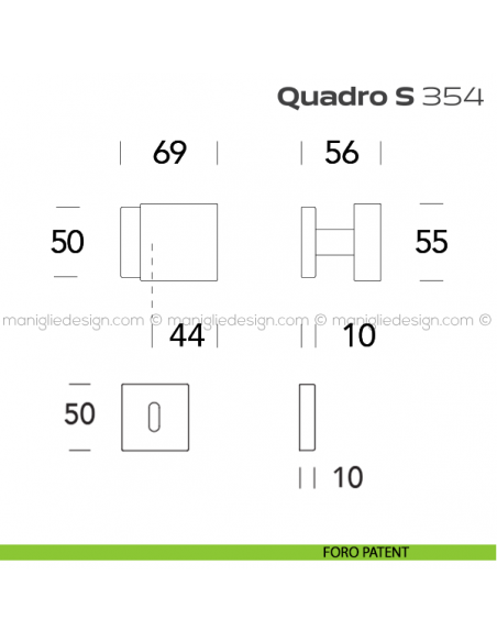 Pomolo per porta girevole 354 Quadro S Reguitti con rosetta quadrata foro patent