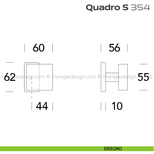 Pomolo per porta fisso 354 Quadro S Reguitti con rosetta rettangolare disegno