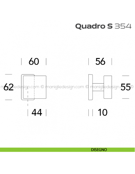 Pomolo per porta fisso 354 Quadro S Reguitti con rosetta rettangolare disegno