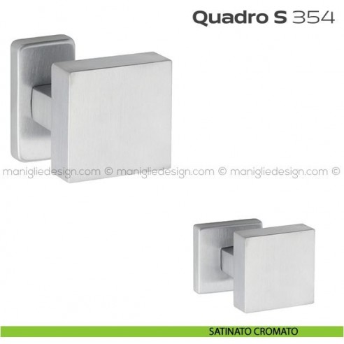 Pomolo per porta girevole 354 Quadro S Reguitti con rosetta rettangolare satinato cromato