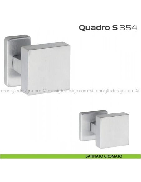 Pomolo per porta girevole 354 Quadro S Reguitti con rosetta rettangolare satinato cromato