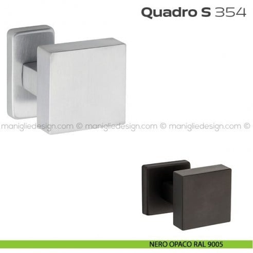 Pomolo per porta girevole 354 Quadro S Reguitti con rosetta rettangolare nero opaco RAL 9005