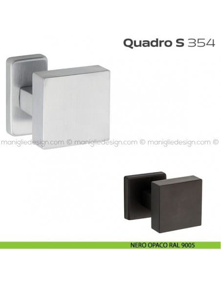 Pomolo per porta girevole 354 Quadro S Reguitti con rosetta rettangolare nero opaco RAL 9005