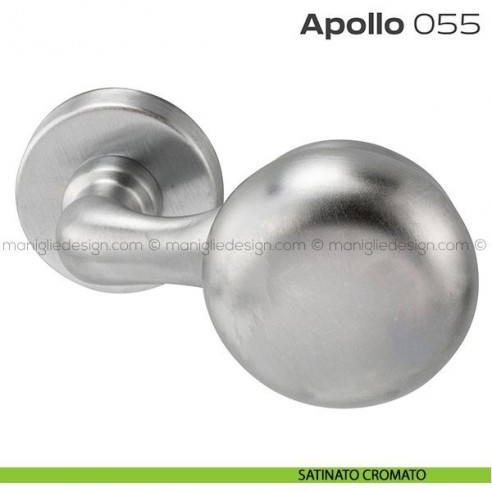 Pomolo per porta fisso 055 Apollo Reguitti con rosetta tonda a pressione satinato cromato