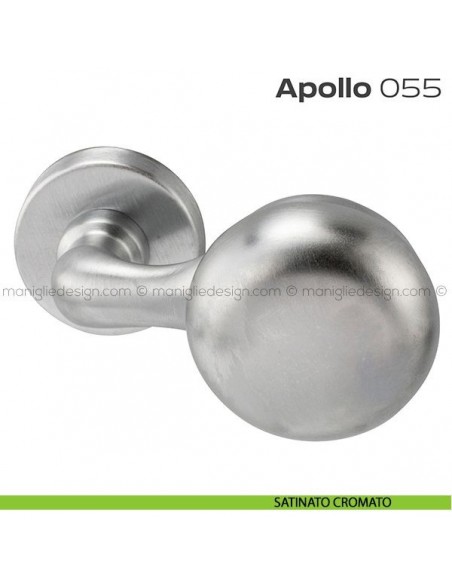Pomolo per porta fisso 055 Apollo Reguitti con rosetta tonda a pressione satinato cromato