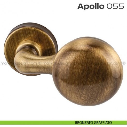 Pomolo per porta fisso 055 Apollo Reguitti con rosetta tonda a pressione bronzato graffiato