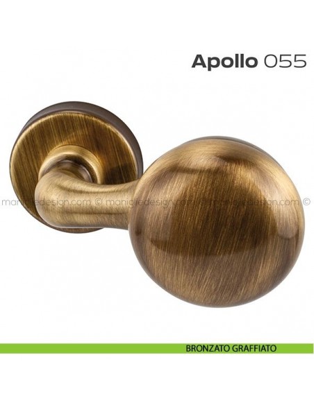 Pomolo per porta fisso 055 Apollo Reguitti con rosetta tonda a pressione bronzato graffiato