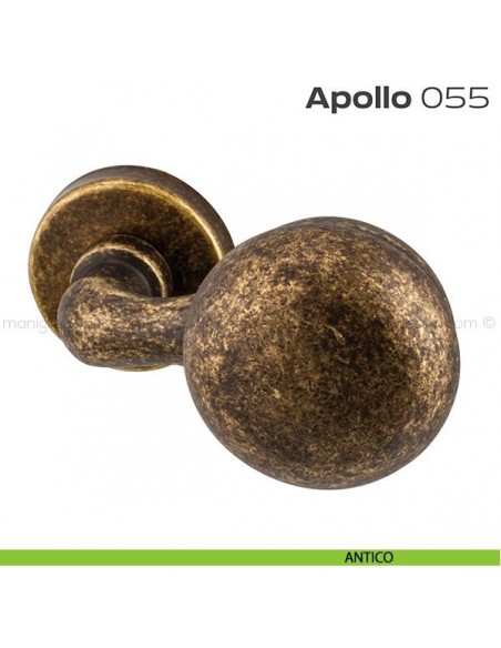 Pomolo per porta fisso 055 Apollo Reguitti con rosetta tonda a pressione antico