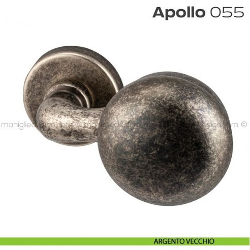 Pomolo per porta fisso 055 Apollo Reguitti con rosetta tonda a pressione argento vecchio