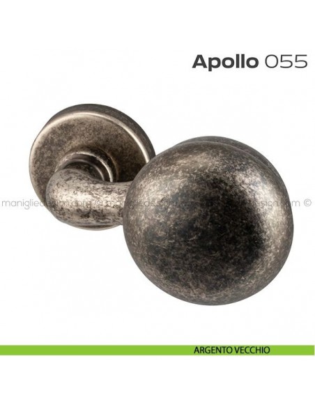 Pomolo per porta girevole 055 Apollo Reguitti con rosetta tonda a pressione argento vecchio