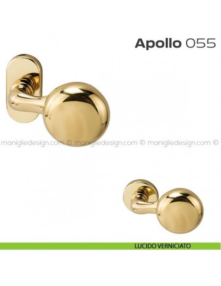 Pomolo per porta fisso 055 Apollo Reguitti con rosetta ovale a pressione lucido verniciato