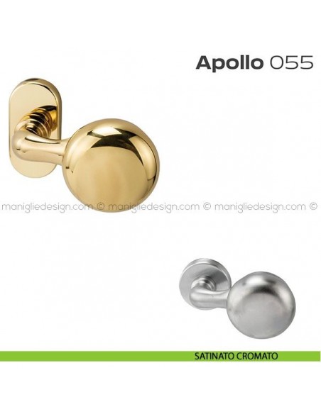 Pomolo per porta fisso 055 Apollo Reguitti con rosetta ovale a pressione satinato cromato