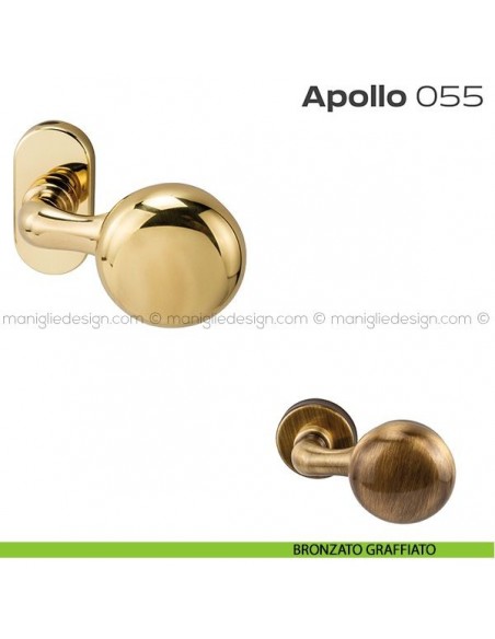 Pomolo per porta fisso 055 Apollo Reguitti con rosetta ovale a pressione bronzato graffiato