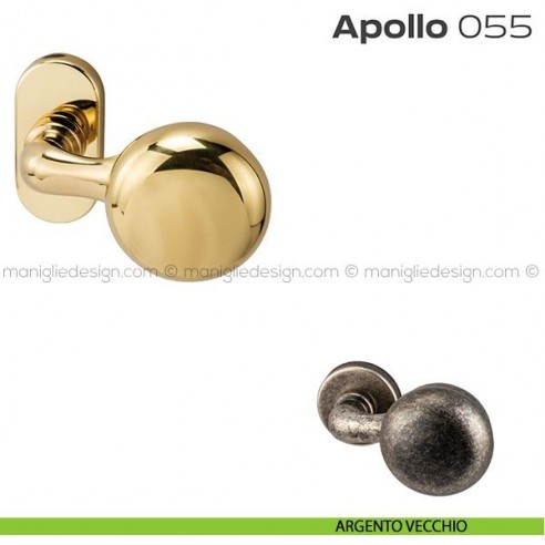Pomolo per porta fisso 055 Apollo Reguitti con rosetta ovale a pressione argento vecchio