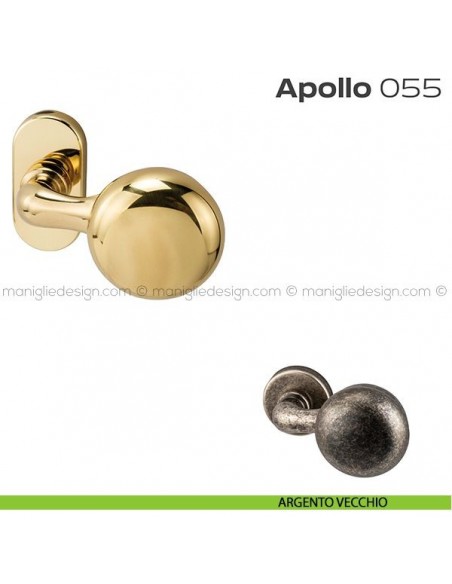 Pomolo per porta fisso 055 Apollo Reguitti con rosetta ovale a pressione argento vecchio