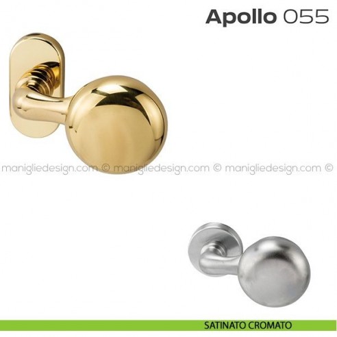 Pomolo per porta girevole 055 Apollo Reguitti con rosetta ovale a pressione satinato cromato