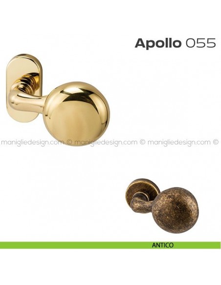 Pomolo per porta girevole 055 Apollo Reguitti con rosetta ovale a pressione antico