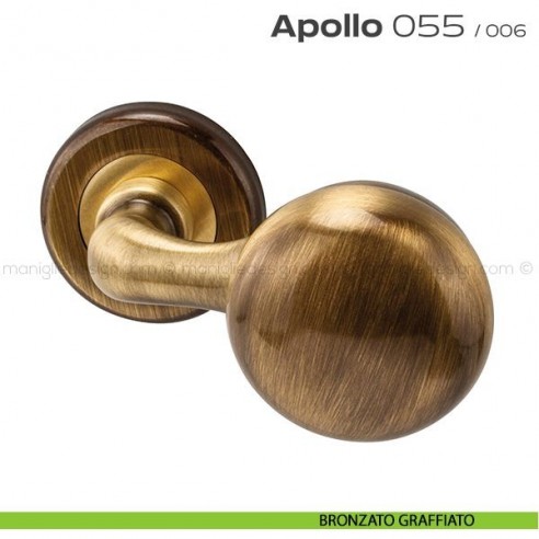 Pomolo per porta girevole 055 Apollo Reguitti con rosetta tonda ad avvitare bronzato graffiato