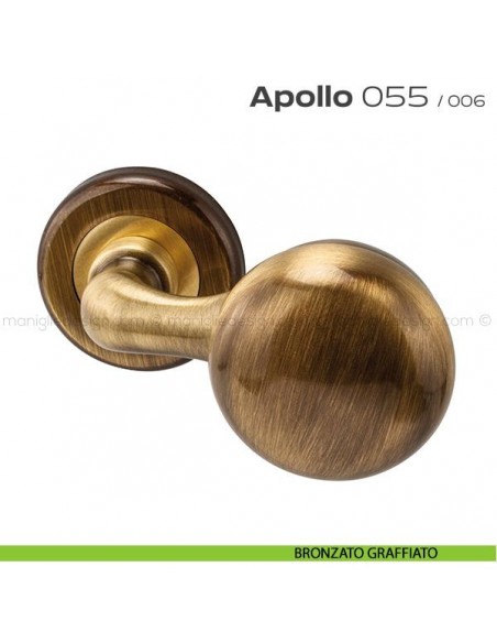 Pomolo per porta girevole 055 Apollo Reguitti con rosetta tonda ad avvitare bronzato graffiato
