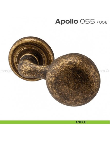 Pomolo per porta girevole 055 Apollo Reguitti con rosetta tonda ad avvitare antico