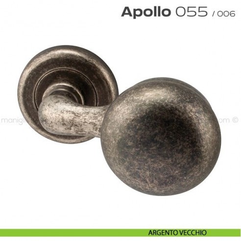 Pomolo per porta girevole 055 Apollo Reguitti con rosetta tonda ad avvitare argento vecchio