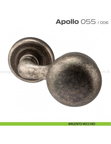 Pomolo per porta girevole 055 Apollo Reguitti con rosetta tonda ad avvitare argento vecchio