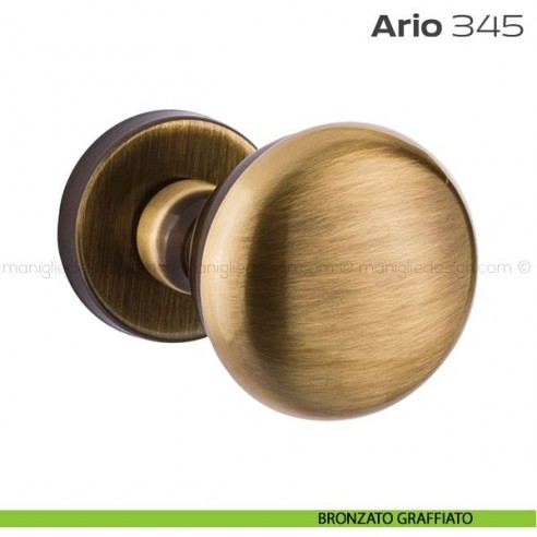 Pomolo per porta fisso 345 Ario Reguitti con rosetta tonda bronzato graffiato