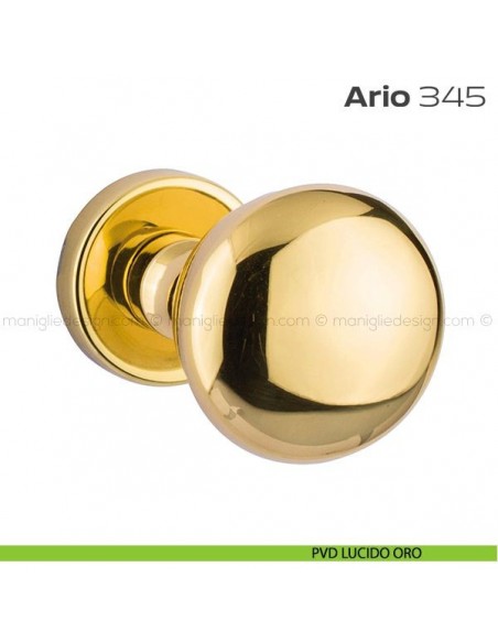 Pomolo per porta fisso 345 Ario Reguitti con rosetta tonda PVD lucido oro