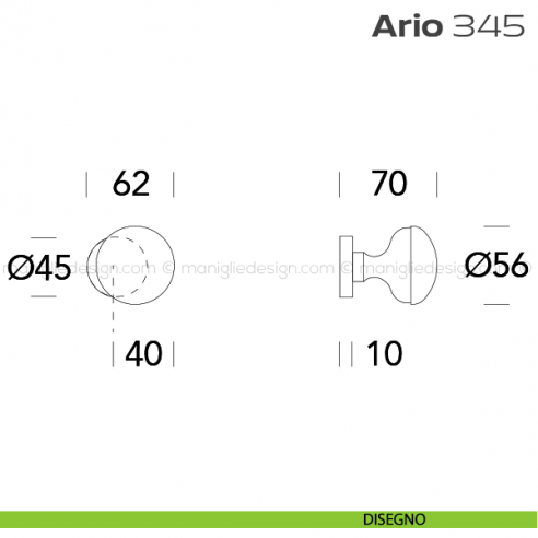 Pomolo per porta fisso 345 Ario Reguitti con rosetta tonda disegno