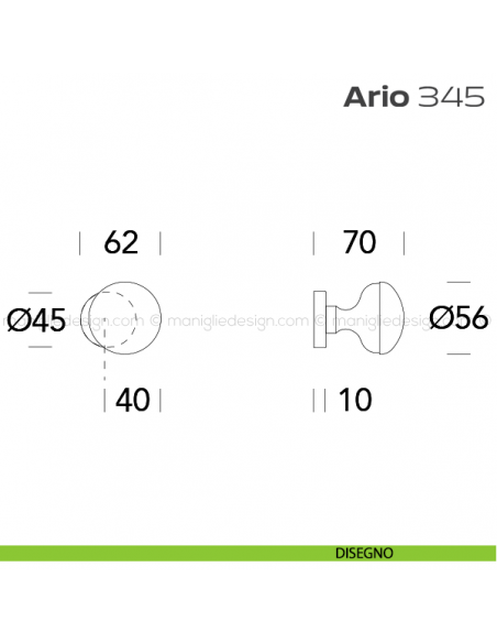 Pomolo per porta fisso 345 Ario Reguitti con rosetta tonda disegno