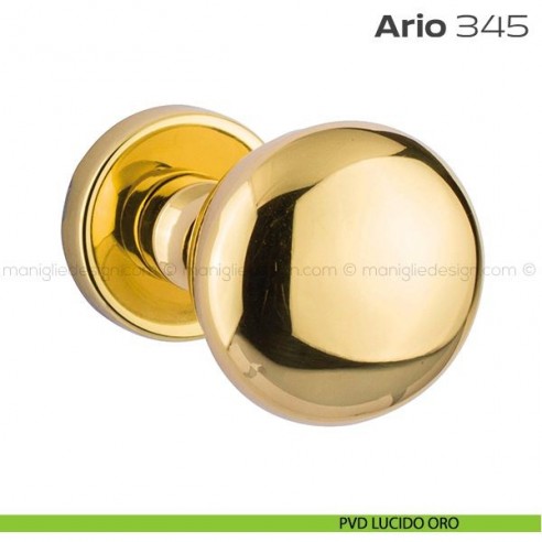 Pomolo per porta girevole 345 Ario Reguitti con rosetta tonda PVD lucido oro