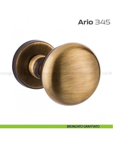 Pomolo per porta girevole 345 Ario Reguitti con rosetta tonda bronzato graffiato