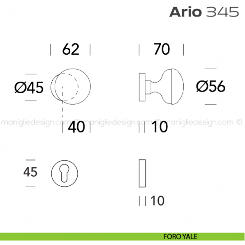 Pomolo per porta girevole 345 Ario Reguitti con rosetta tonda foro yale