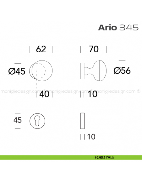Pomolo per porta girevole 345 Ario Reguitti con rosetta tonda foro yale