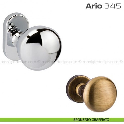 Pomolo per porta fisso 345 Ario Reguitti con rosetta ovale bronzato graffiato