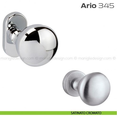 Pomolo per porta fisso 345 Ario Reguitti con rosetta ovale satinato cromato